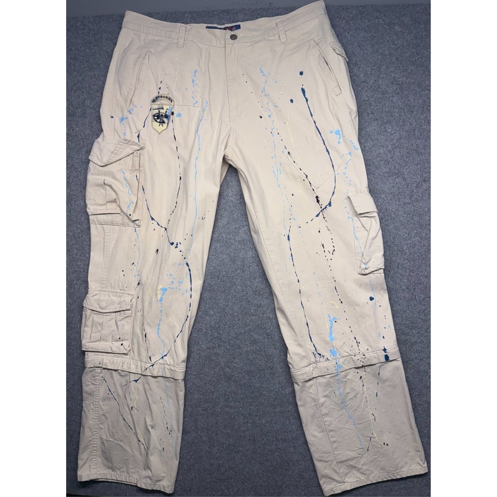 Vtg Miskeen Originals Cargo Pants Y2K Size 38 Patch Splatter Hip Hop Workwear